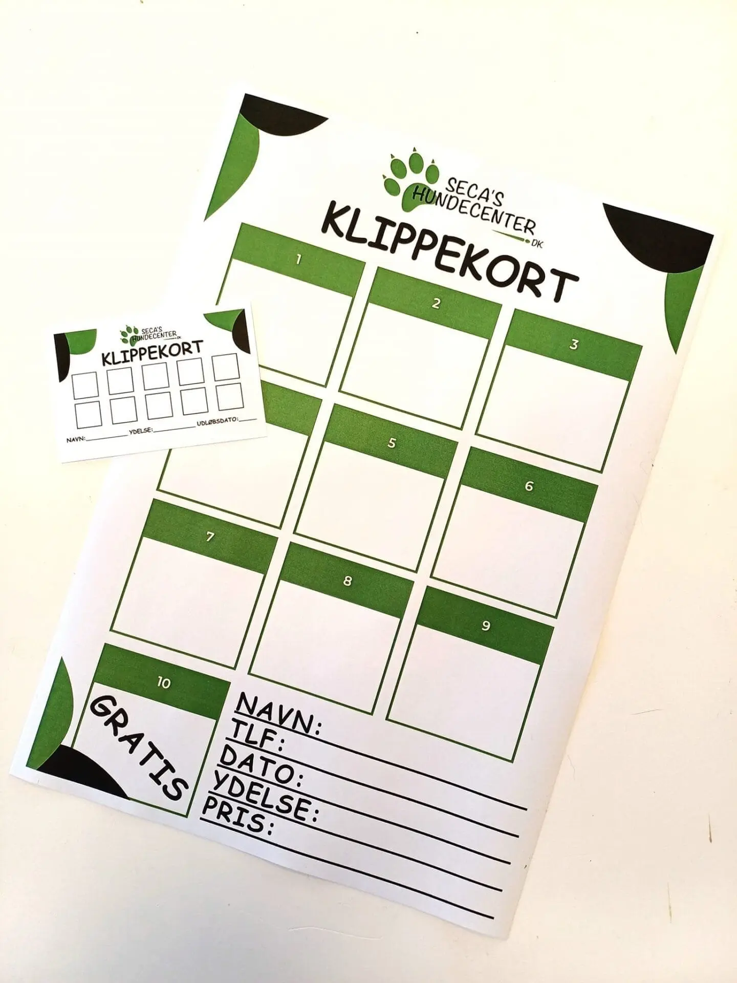 Klippekort fra hundecenter med ti felter